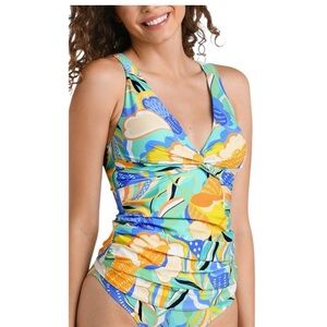 La Blanca NEW Floral Twist Front Tankini Set Tummy Control UPF 50+ Sz.16 Beach